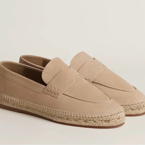 Hermes Trip Beige Suede Loafers